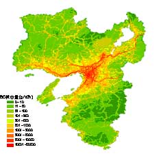 関西地域における平日昼間の黒色炭素粒子発生量分布